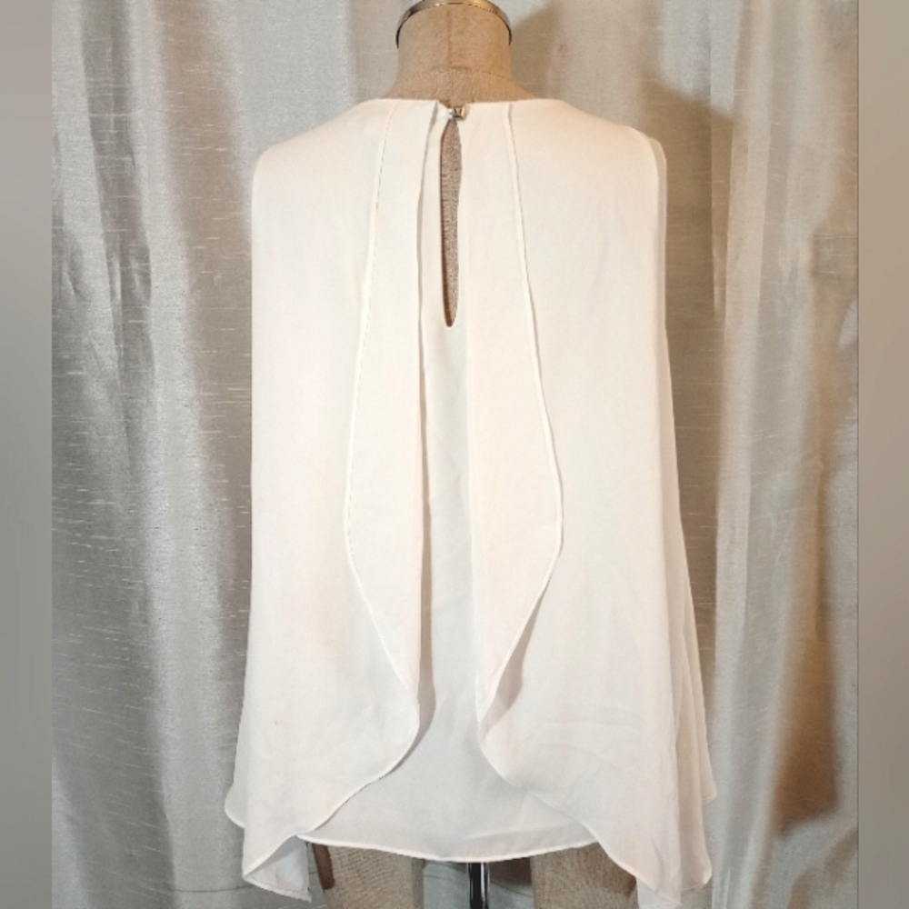 Black House White Market Tank Top, White, High /Low, Asymmetrical Hem, Sheer, M - Picture 5 of 10